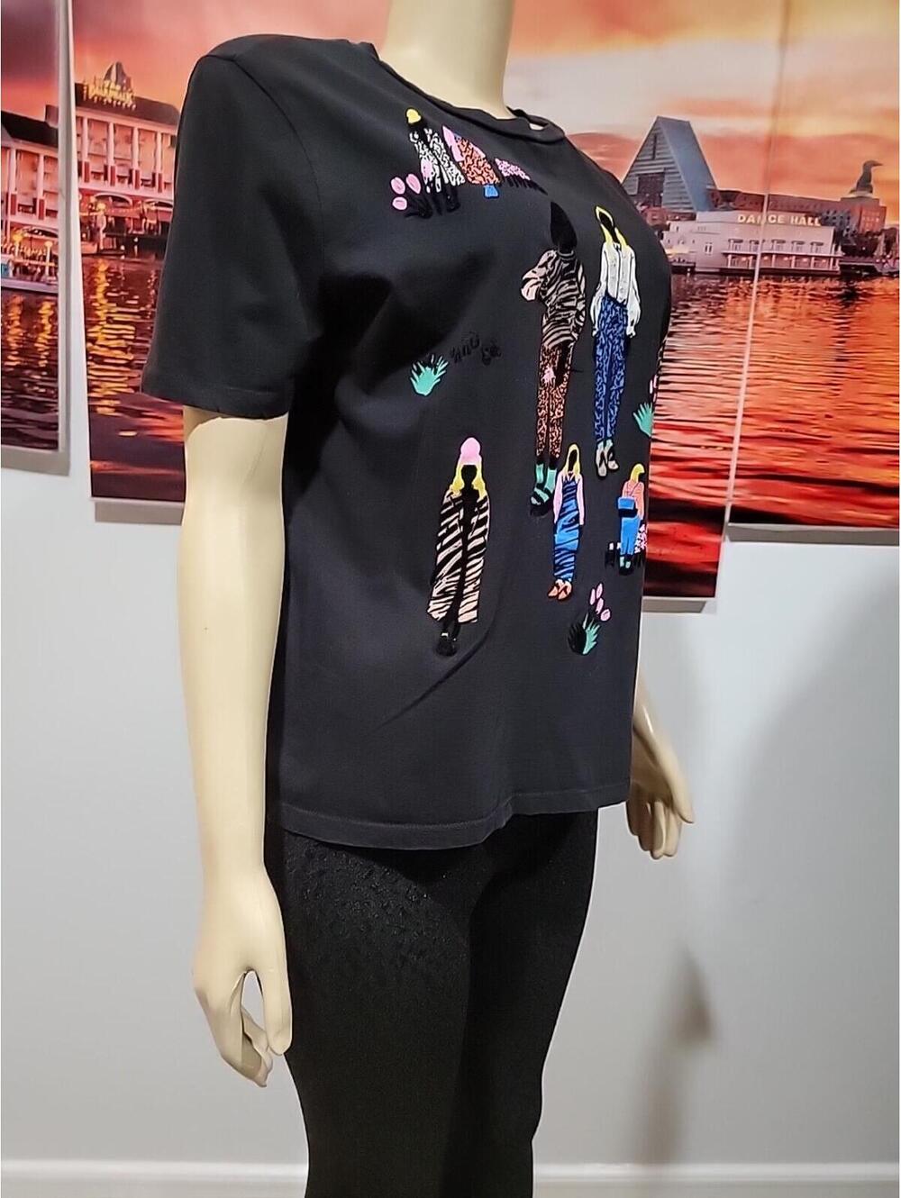 Zara Graphic Black Colorful The Garden T-shirt Size L Velvet Fashionista #C - Picture 2 of 6